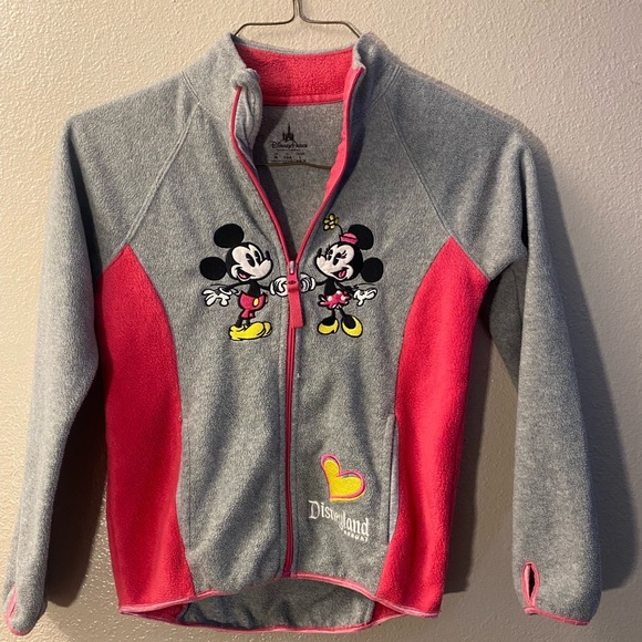 Disney Other - Disney Parks Youth Gray Fleece Zip Jacket Girls Medium Mickey Minnie Mouse